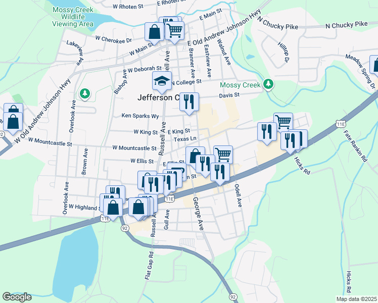 map of restaurants, bars, coffee shops, grocery stores, and more near 1508 George Ave in Jefferson City