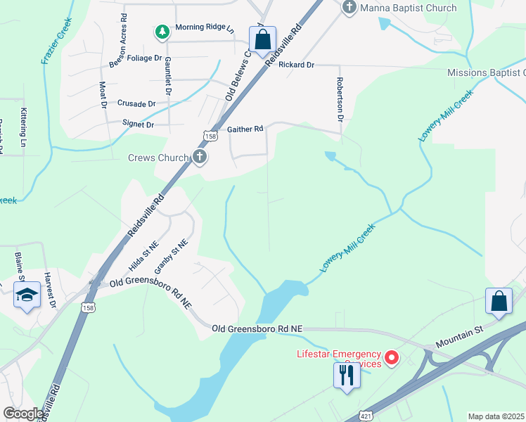 map of restaurants, bars, coffee shops, grocery stores, and more near 4118 Hubbard Road in Winston-Salem