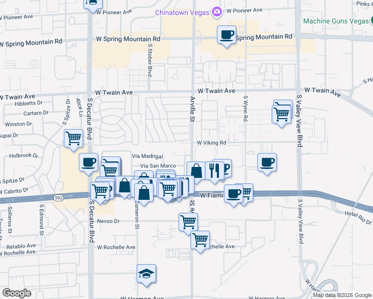map of restaurants, bars, coffee shops, grocery stores, and more near 3917 Calle Mirador in Las Vegas
