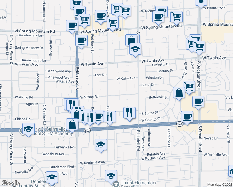 map of restaurants, bars, coffee shops, grocery stores, and more near 5724 West Viking Road in Las Vegas