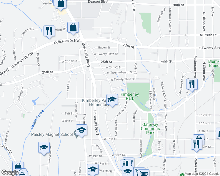 map of restaurants, bars, coffee shops, grocery stores, and more near 2024 Cherry Street in Winston-Salem