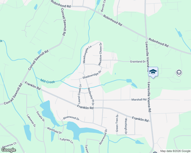 map of restaurants, bars, coffee shops, grocery stores, and more near 7180 Shadowridge Drive in Lewisville