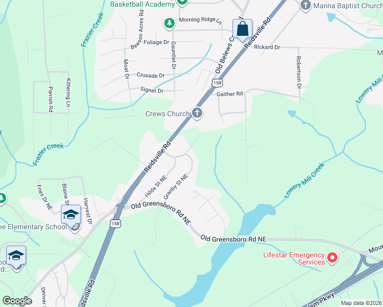 map of restaurants, bars, coffee shops, grocery stores, and more near 4070 Granby Street Northeast in Winston-Salem