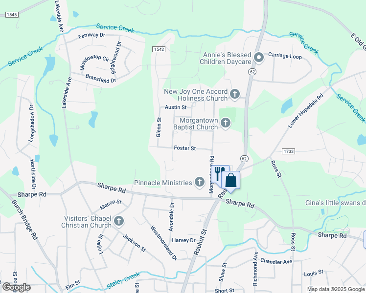 map of restaurants, bars, coffee shops, grocery stores, and more near 313 Foster Street in Burlington