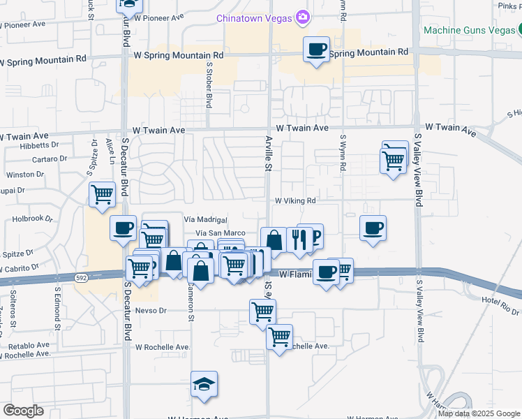 map of restaurants, bars, coffee shops, grocery stores, and more near 3917 Calle Mirador in Las Vegas
