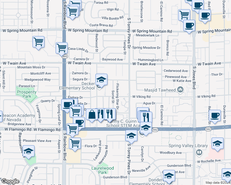 map of restaurants, bars, coffee shops, grocery stores, and more near 3879 Flickering Star Drive in Las Vegas