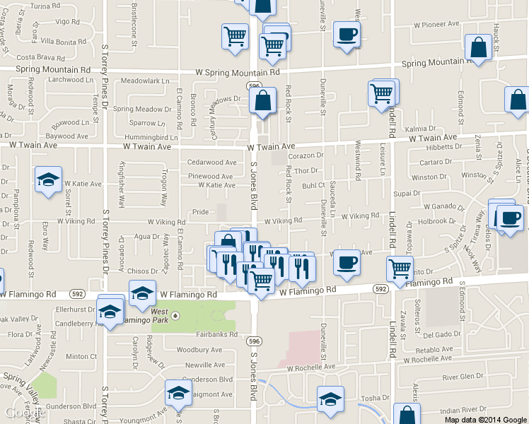 map of restaurants, bars, coffee shops, grocery stores, and more near 3880 S Jones Blvd in Las Vegas
