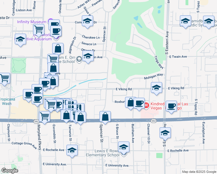 map of restaurants, bars, coffee shops, grocery stores, and more near 1852 East Viking Road in Las Vegas