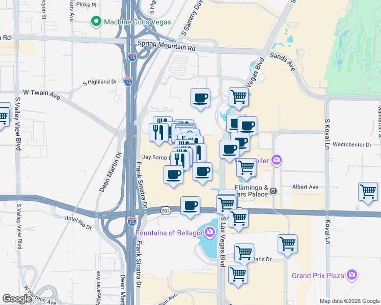 map of restaurants, bars, coffee shops, grocery stores, and more near 3500 South Las Vegas Boulevard in Las Vegas