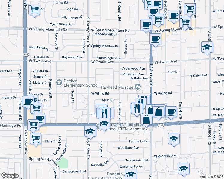 map of restaurants, bars, coffee shops, grocery stores, and more near 6324 West Viking Road in Las Vegas