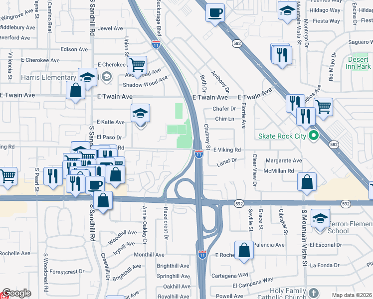 map of restaurants, bars, coffee shops, grocery stores, and more near 4136 East Viking Road in Las Vegas