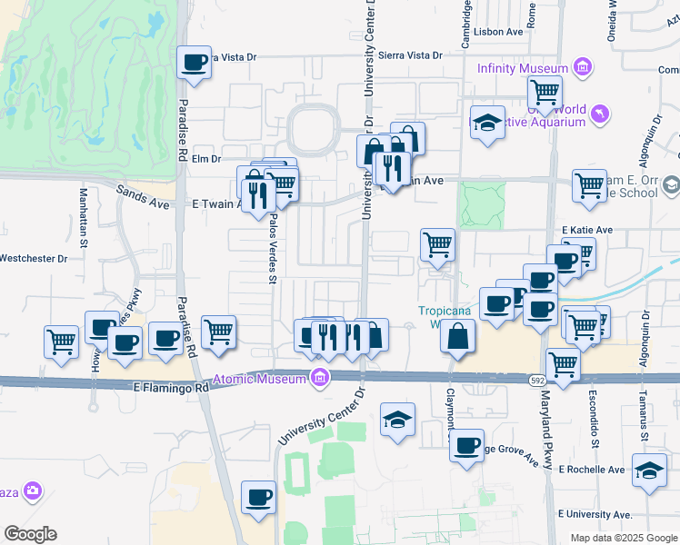 map of restaurants, bars, coffee shops, grocery stores, and more near 721 Northrop Avenue in Las Vegas