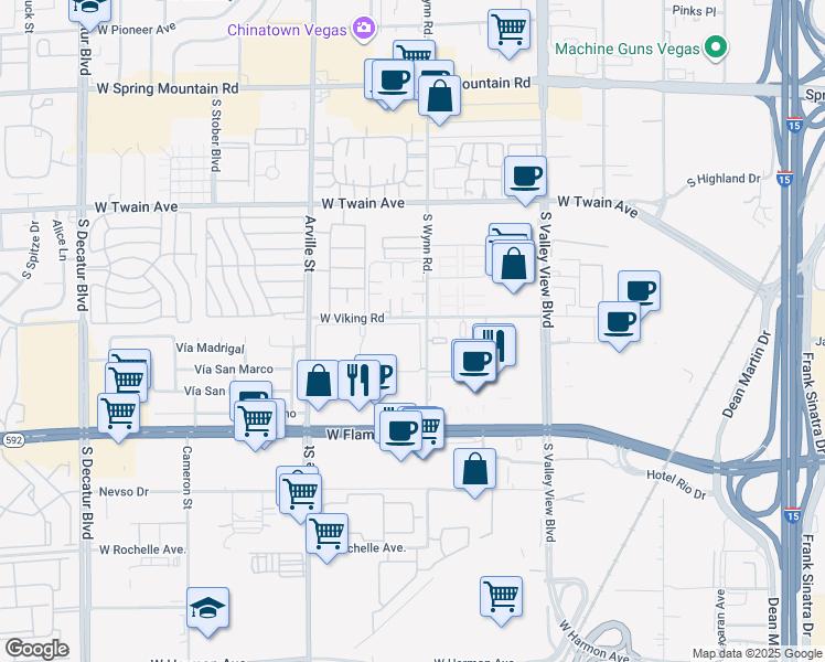 map of restaurants, bars, coffee shops, grocery stores, and more near 4151 West Viking Road in Las Vegas