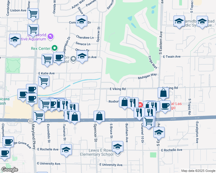 map of restaurants, bars, coffee shops, grocery stores, and more near 1908 East Viking Road in Las Vegas