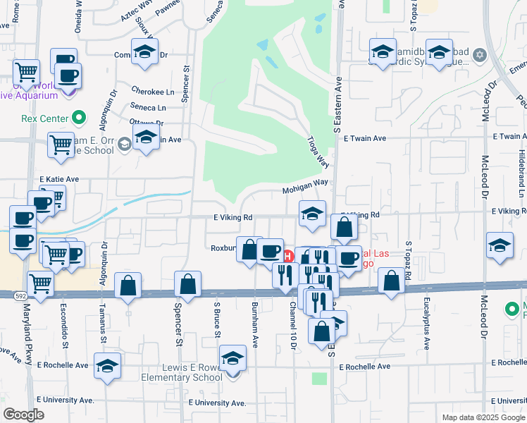 map of restaurants, bars, coffee shops, grocery stores, and more near 2100 East Viking Road in Las Vegas