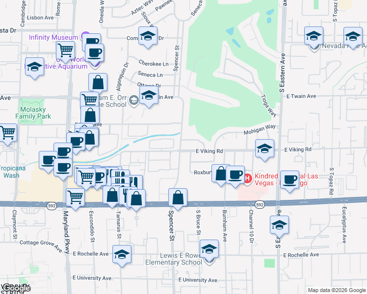 map of restaurants, bars, coffee shops, grocery stores, and more near 1852 East Viking Road in Las Vegas