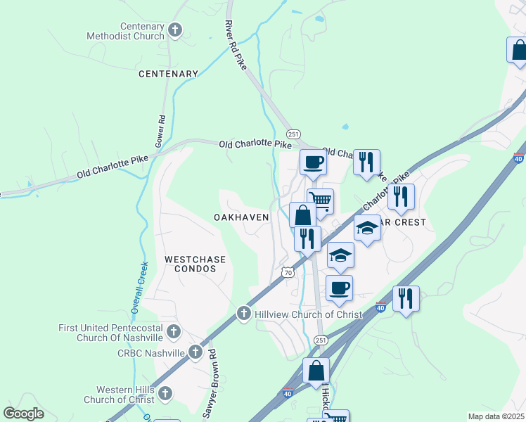 map of restaurants, bars, coffee shops, grocery stores, and more near 7439 Sawyer Brown Road in Nashville