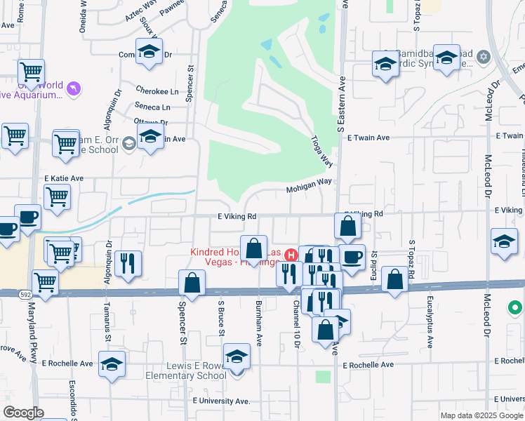 map of restaurants, bars, coffee shops, grocery stores, and more near 2100 East Viking Road in Las Vegas
