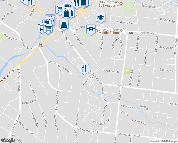 map of restaurants, bars, coffee shops, grocery stores, and more near 58 Revere Park in Nashville