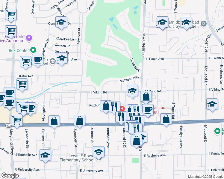 map of restaurants, bars, coffee shops, grocery stores, and more near 2100 East Viking Road in Las Vegas