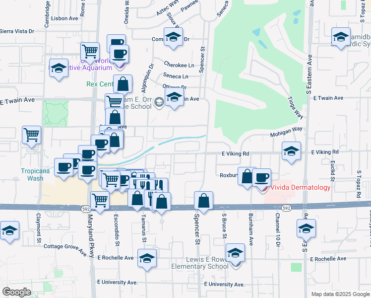map of restaurants, bars, coffee shops, grocery stores, and more near 1700 East Viking Road in Las Vegas