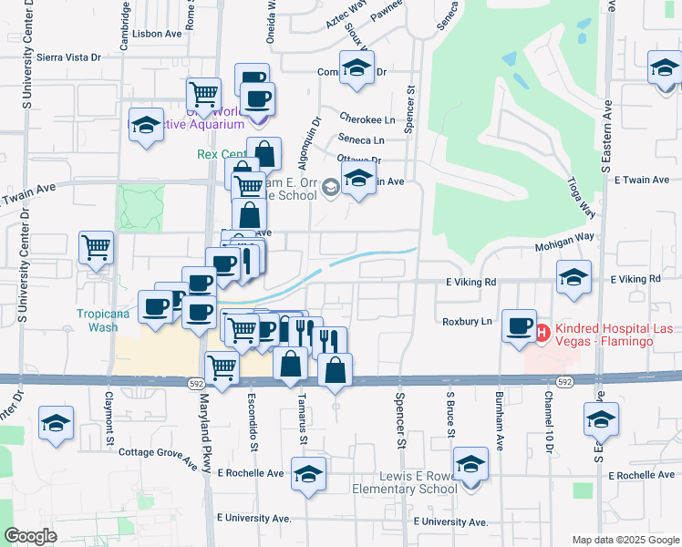 map of restaurants, bars, coffee shops, grocery stores, and more near 1540 East Viking Road in Las Vegas