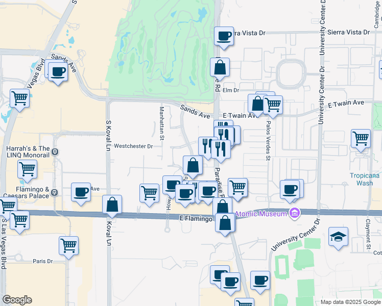 map of restaurants, bars, coffee shops, grocery stores, and more near 3800 Howard Hughes Parkway in Las Vegas