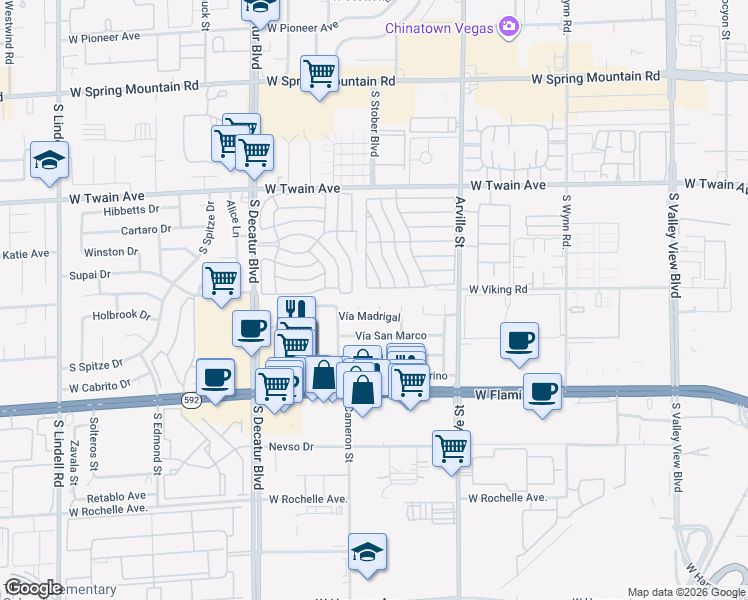 map of restaurants, bars, coffee shops, grocery stores, and more near 3921 Calle Tereon in Las Vegas