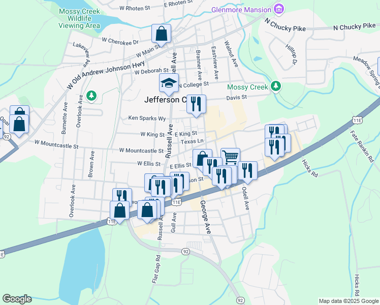 map of restaurants, bars, coffee shops, grocery stores, and more near 1508 George Avenue in Jefferson City
