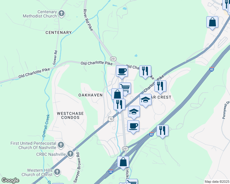 map of restaurants, bars, coffee shops, grocery stores, and more near 2343 Traemoor Village Drive in Nashville