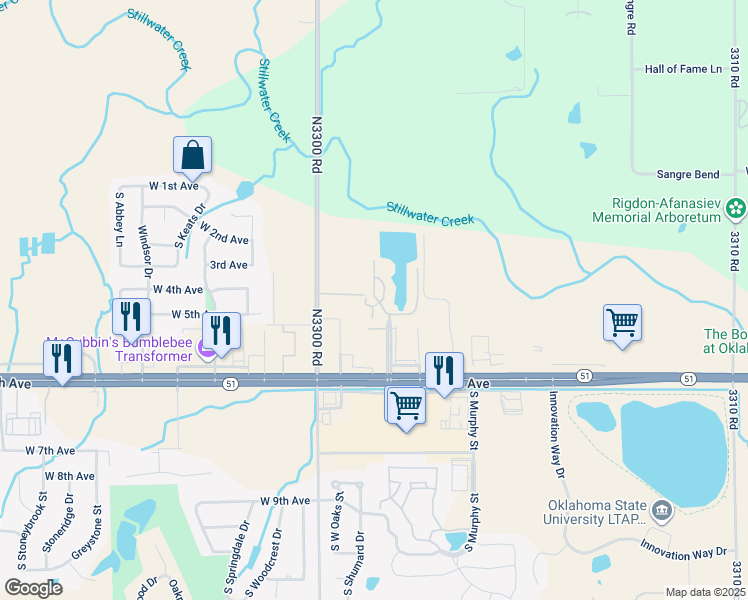 map of restaurants, bars, coffee shops, grocery stores, and more near in Stillwater