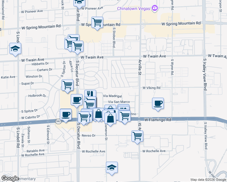 map of restaurants, bars, coffee shops, grocery stores, and more near 3921 Calle Tereon in Las Vegas