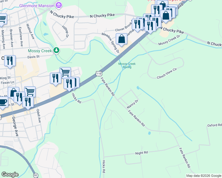 map of restaurants, bars, coffee shops, grocery stores, and more near 1484 Fate Rankin Road in Jefferson City