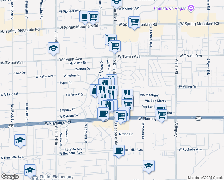 map of restaurants, bars, coffee shops, grocery stores, and more near 3965 South Decatur Boulevard in Las Vegas