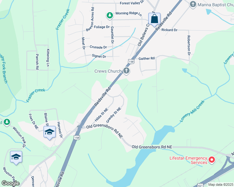 map of restaurants, bars, coffee shops, grocery stores, and more near 303 Grover Street Northeast in Winston-Salem