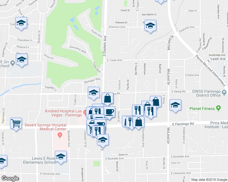 map of restaurants, bars, coffee shops, grocery stores, and more near 2467 Domingo Street in Las Vegas
