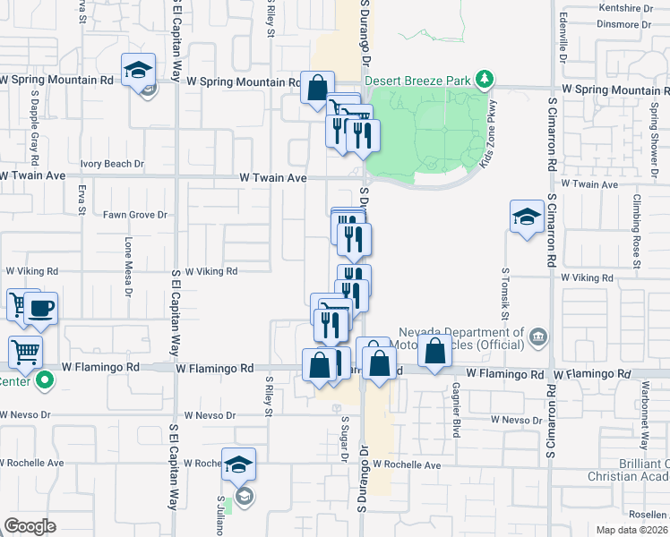 map of restaurants, bars, coffee shops, grocery stores, and more near 3890 Windansea Street in Las Vegas