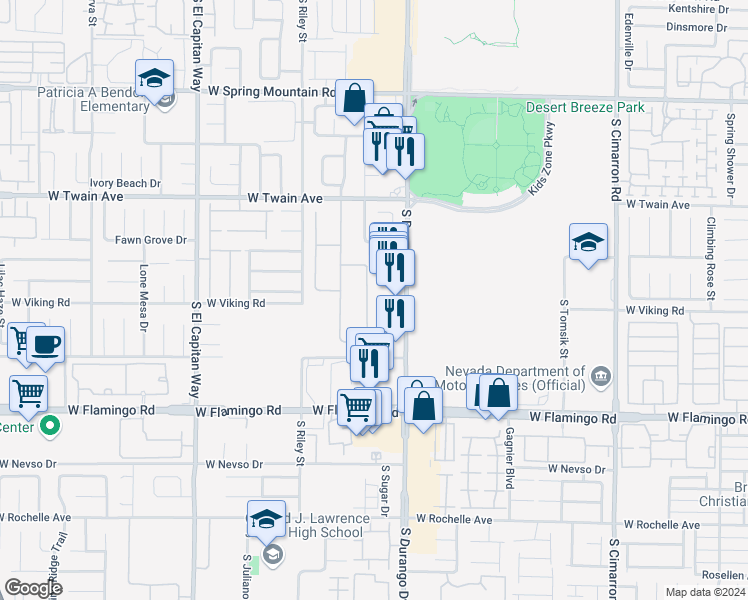 map of restaurants, bars, coffee shops, grocery stores, and more near 3890 Windansea Street in Las Vegas