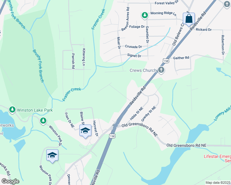 map of restaurants, bars, coffee shops, grocery stores, and more near 120 Churchland Drive in Winston-Salem