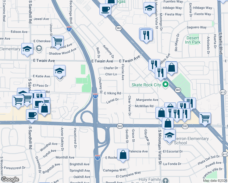 map of restaurants, bars, coffee shops, grocery stores, and more near 4325 East Viking Road in Las Vegas