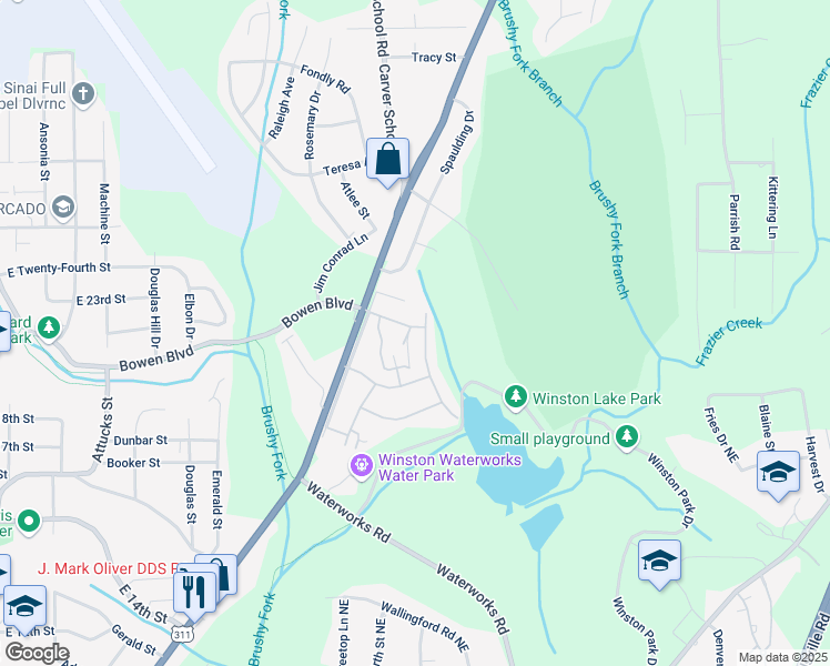 map of restaurants, bars, coffee shops, grocery stores, and more near 329 Lakeview Boulevard in Winston-Salem