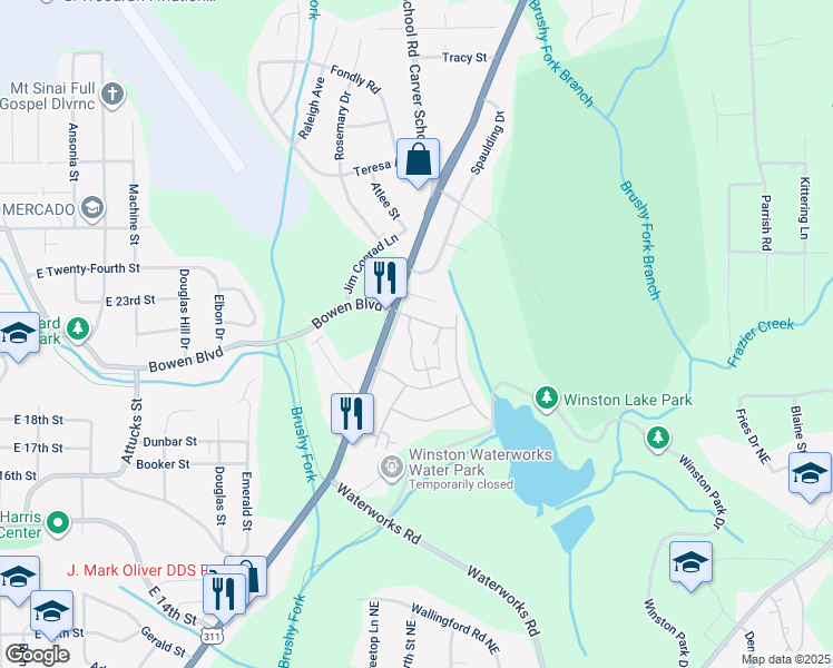map of restaurants, bars, coffee shops, grocery stores, and more near 301 Walkertown Avenue in Winston-Salem