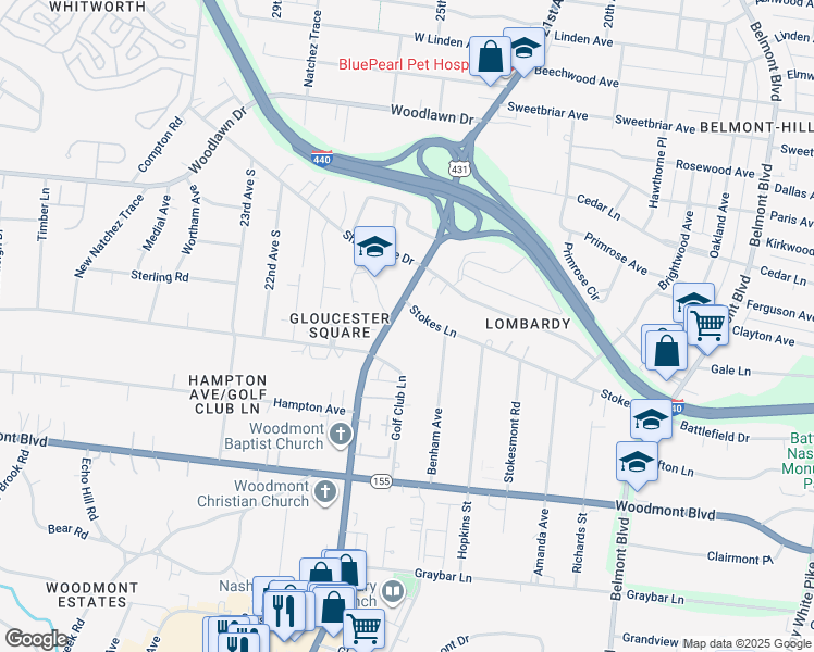 map of restaurants, bars, coffee shops, grocery stores, and more near 2013 Stokes Lane in Nashville