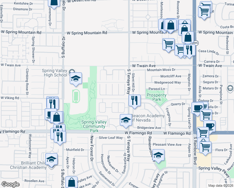 map of restaurants, bars, coffee shops, grocery stores, and more near 7437 Tamarind Avenue in Las Vegas