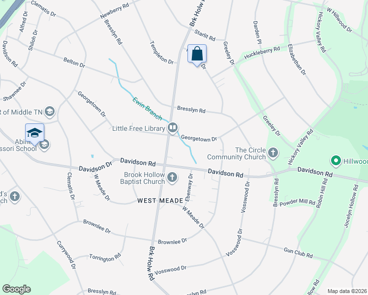 map of restaurants, bars, coffee shops, grocery stores, and more near 627 Georgetown Drive in Nashville
