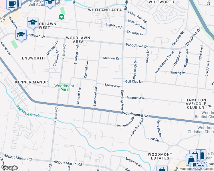 map of restaurants, bars, coffee shops, grocery stores, and more near 3613 Sperry Ave in Nashville