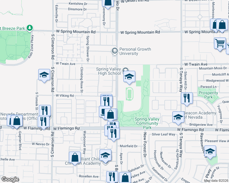 map of restaurants, bars, coffee shops, grocery stores, and more near 3872 Crest Horn Drive in Las Vegas