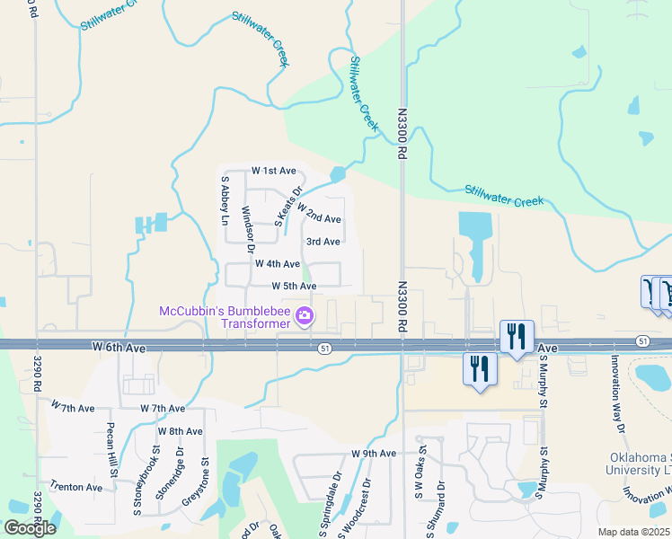 map of restaurants, bars, coffee shops, grocery stores, and more near 5010 West 5th Avenue in Stillwater