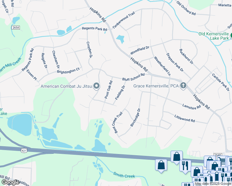 map of restaurants, bars, coffee shops, grocery stores, and more near 330 Fielding Drive in Kernersville