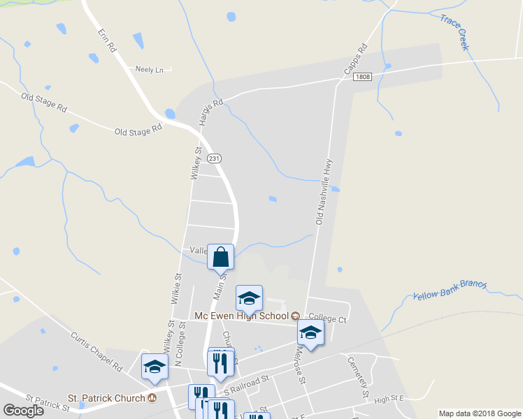 map of restaurants, bars, coffee shops, grocery stores, and more near 820 Main Street in McEwen